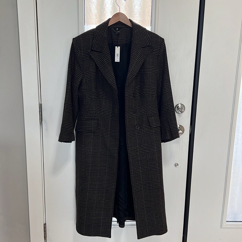 Banana Republic Black Plaid Trench Coat
